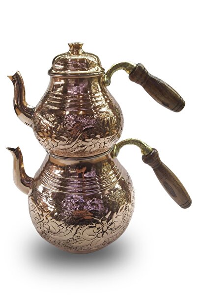 Genel Markalar Büyük Boy El Işi Papatya Desenli Bakır Çaydanlık