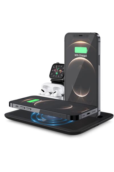 Ally Mobile Ally 4 In1 15w Uyumlu  Kablosuz Hızlı Şarj Standı Iphone+iwatch+ Pro Wireless Siyah