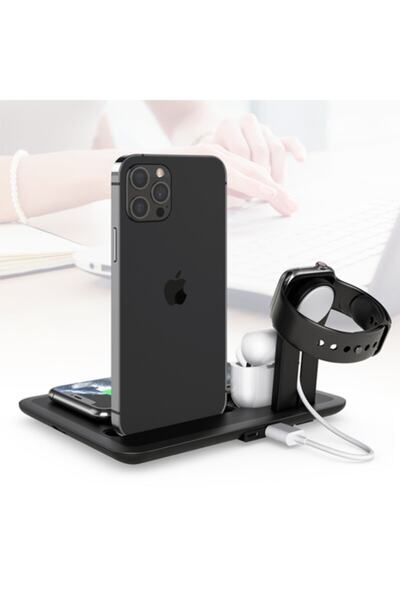 Ally Mobile Ally 4 In1 15w Uyumlu  Kablosuz Hızlı Şarj Standı Iphone+iwatch+ Pro Wireless Siyah