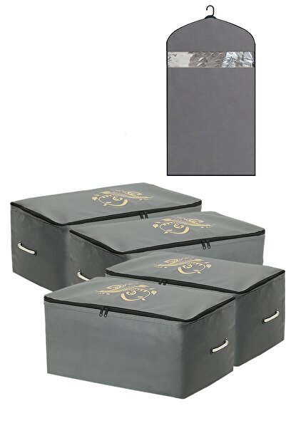 umbellatum Hurç Organizer Saklama Çantası 4 Adet 64x41x35 Cm Ve 1 Elbise Kılıfı Gri Renk 5'li Set