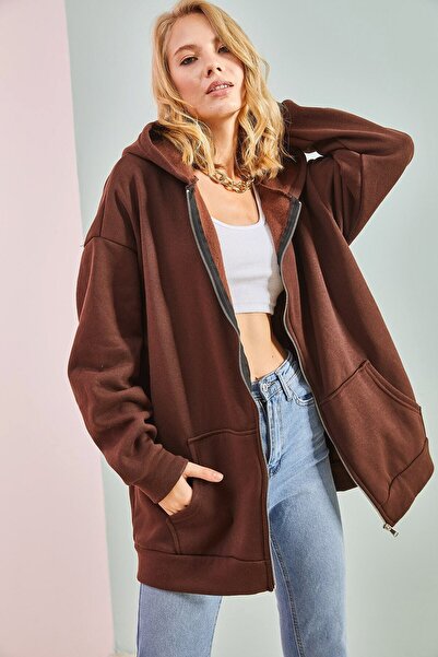 Bianco Lucci Women's Oversize Hooded Zipper Cardigan