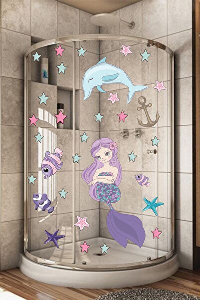 Echo Home مجموعة ملصقات حمام وكابينة استحمام بتصميم حورية البحر دولفين ونجوم ...