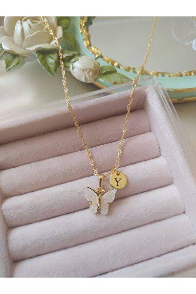 Asia by Leuvoié White Butterfly Necklace with Letter Y