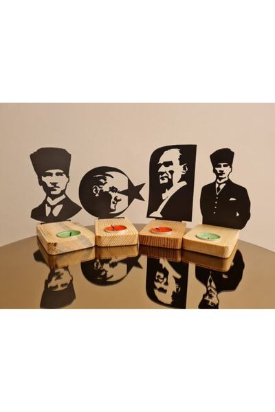 GEEG Atatürk 2 Silüetli Metal Mumluk Lazer Kesim (duvara Gölge Yansımalı)