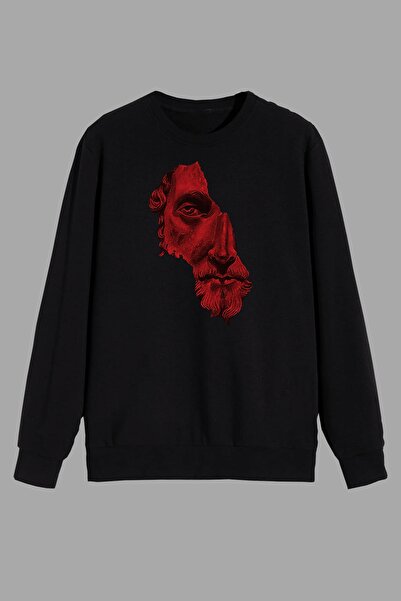 perseusshopping سويت شيرت أسود مطبوع عليه الفيلسوف ماركوس أوريليوس