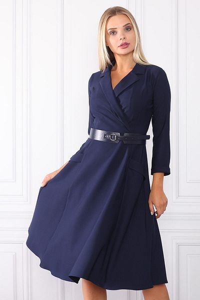 Element's Women's Navy Blue Double Breasted Collar Pocket and Collar Detailed Dress
