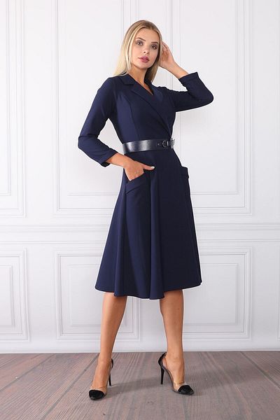 Element's Women's Navy Blue Double Breasted Collar Pocket and Collar Detailed Dress