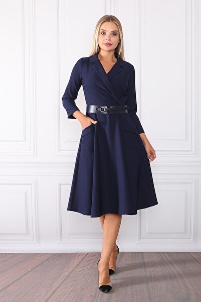 Element's Γυναικείο φόρεμα με διπλό γιακά με τσέπη και λαιμόκοψη σε μπλε ναυτικό