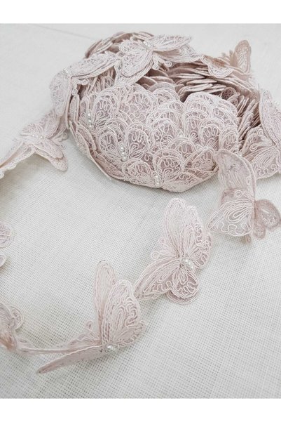Esteks Dantel ve Tekstil Aksesuarları Butterfly Lace Ribbon with Pearls