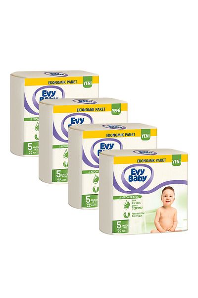 Evy Baby حفاضات أطفال مقاس 5 ميني 4 عبوات أوبرتونيتي باك 88 قطعة + كريم سوفت تاتش