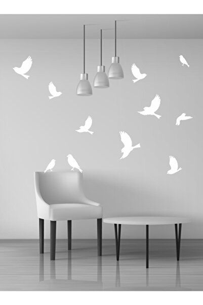 TRC TRAFİK 22 قطعة من ملصقات الطيور الطائرة المزخرفة باللون الأبيض - قطيع الطيور