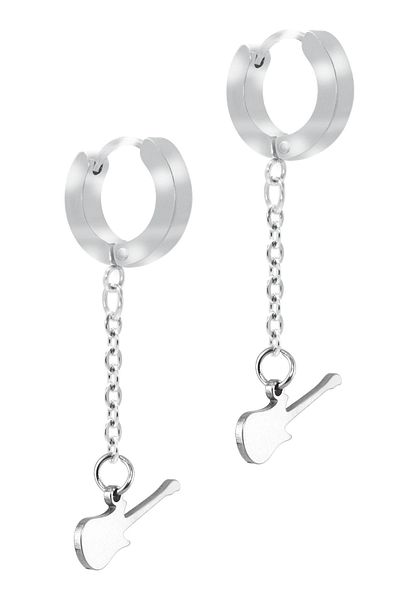 LABALABA Men's Silver Color Dangle Steel Earrings with Guitar Objects
