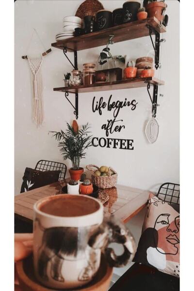 NT Handmade Siyah Ahşap Life Begins After Coffee Duvar Dekoru Mutfak Konsepti...