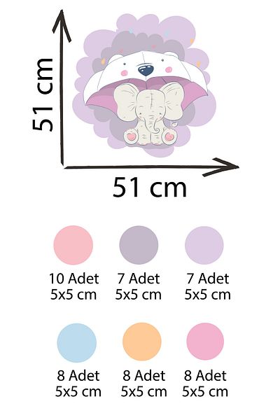 Tilki Dünyası Colorful Polka Dots And Elephant Kids Room Wall Sticker