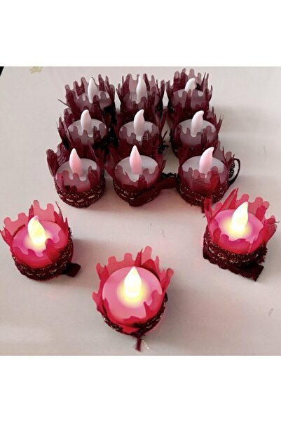 Genel Markalar Ledli Kına El Mumu 12'li Paket Bordo Kına Led Mum Bordo