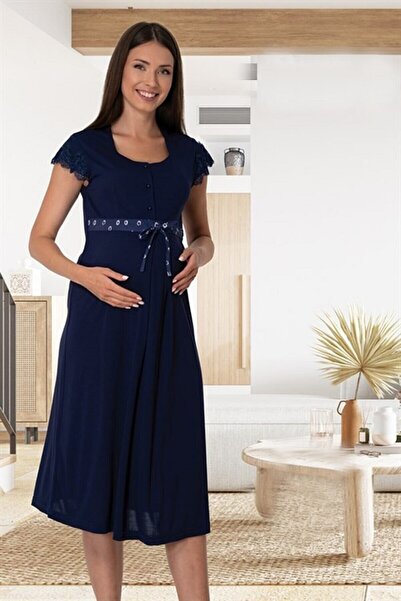 Generic Brand Effort Women's Navy Blue Maternity Nightgown 6013