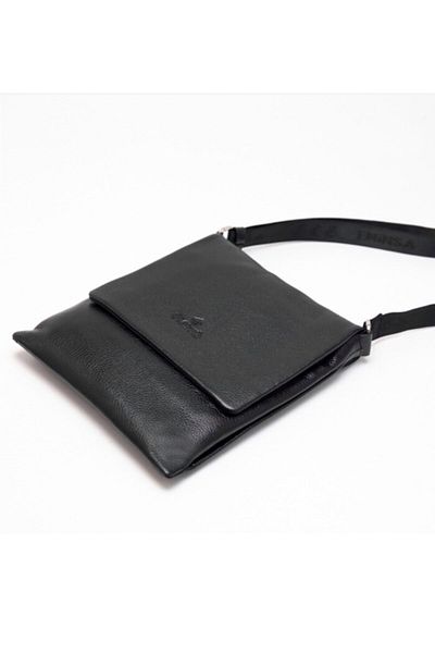 Eminsa Men's Black Leather Shoulder Bag with Hidden Zipper Detail and Strap