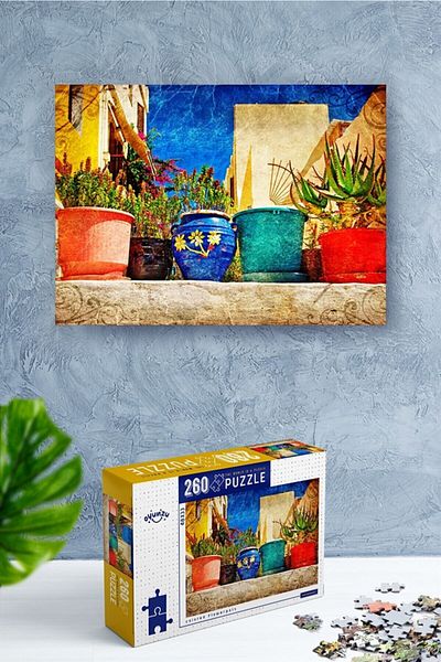 NT Handmade 260 Piece Colored Flowerpots Puzzle with Glue and Rope Gift - Colored Flowers Vase Puzzle Set