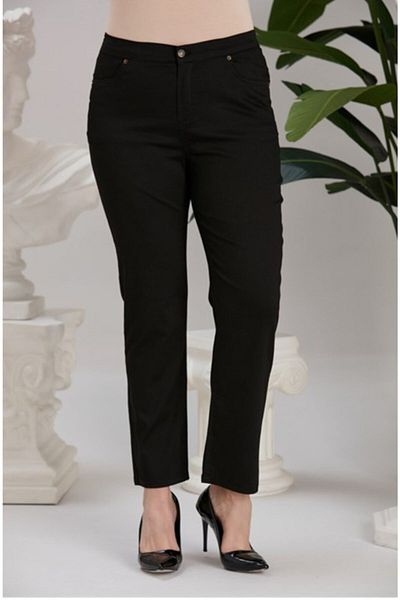 RMG Large Size Women's Cotton Trousers with Elastic Waist Black