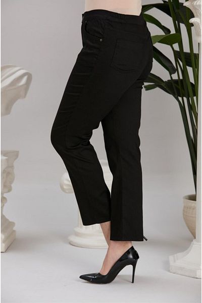 RMG Large Size Women's Cotton Trousers with Elastic Waist Black