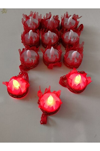 MİMES Kına El Mumu Led Li ((( Kırmızı ))) 12'li Paket