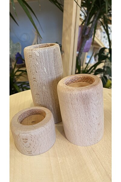 ARSAR AHŞAP 3 Lü Şamdan Ağaç Mumluk