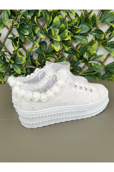 Ayakkabı Tutkusu Stilo ® Bridal Shoes Glitter Floral 3cm Sports Bridal Shoes Extremely Comfortable
