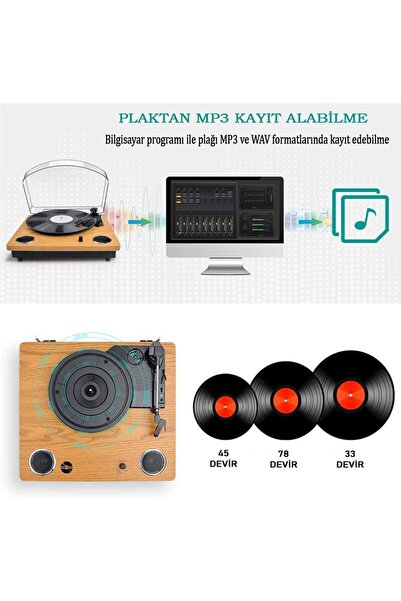 Record Master Pikap Tt249 Retro Pikap - Bluetooth + Mp3 Kayıt Özelliği- 33, 45, 78 Devir Rm-tt249