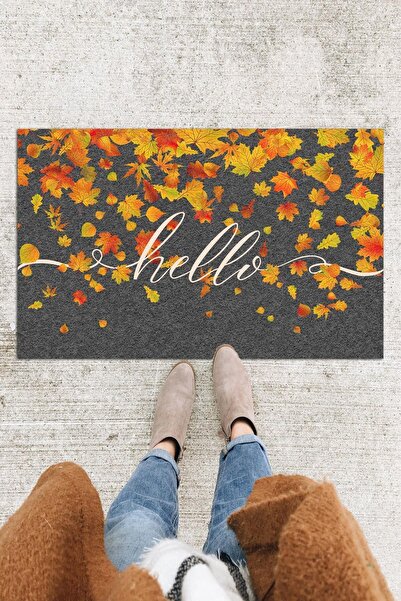 Monnhein Sonbahar Hello Kapı Önü Paspası Dekoratif Kapı Paspası Dış Mekan Paspas Ev Içi Paspası