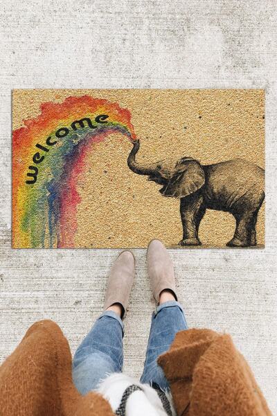 Buket Home سجادة باب مزخرفة على شكل فيل - للاستخدام الخارجي/المنزلي الداخلي/ا...