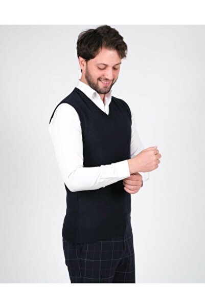 MaviMoure Knitwear Men's Suede V-neck Solid Color Winter Woven with Elastic W...