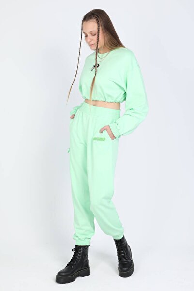 MARKAPIA Γυναικείο φούτερ με ελαστική μέση Crop Πράσινο φιστίκι