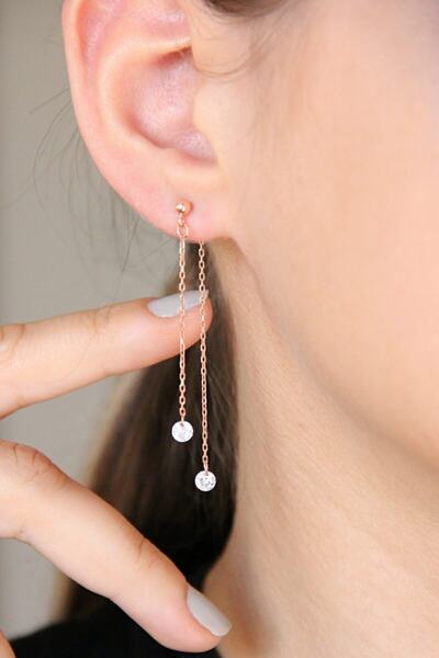 Argentum Concept 925 Ayar Gümüş Zirkon Taşlı Çift Zincirli Rose Küpe - K045201