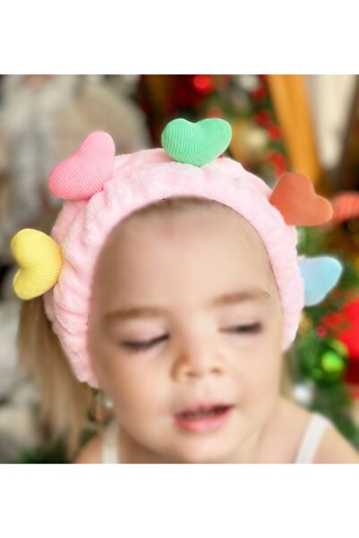 QUEEN AKSESUAR Drăguț catifelat, pufos, inimioare colorate, bentiță pentru păr pentru bebeluși, bandană cu inimă, roz bomboană