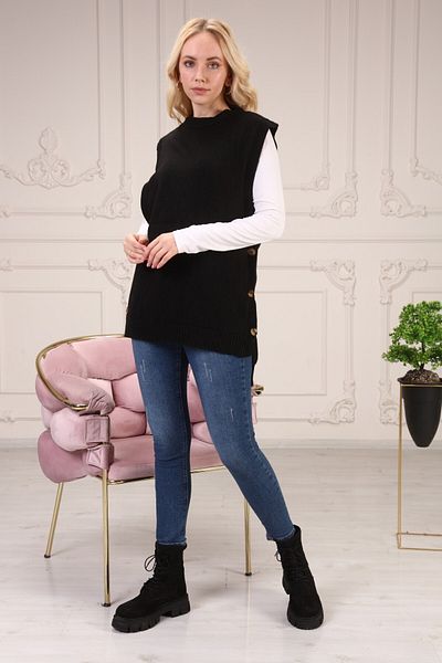 MA ananas Women's Button Detailed Casual Black Sweater