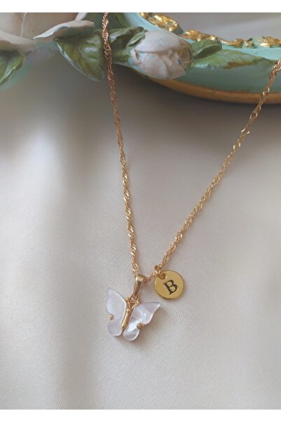 Asia by Leuvoié B Harfli Sedefli Beyaz Kelebek Kolye