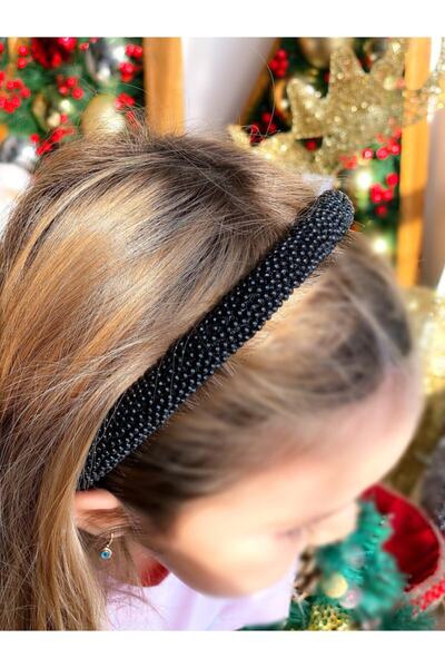 QUEEN AKSESUAR Siyah Inci Toplu Boncuk Taş Kaplamalı Tasarım Taç Kalın Yetişk...