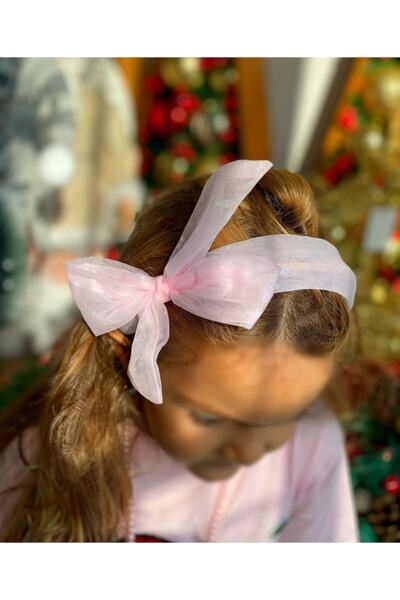 QUEEN AKSESUAR Coroană cu fundă mare din organza roz bomboană, cu model de st...