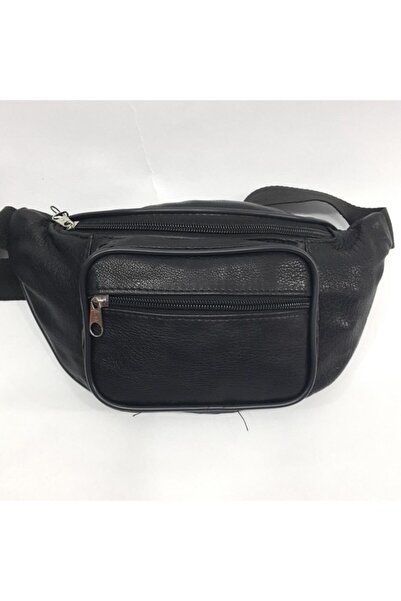 abnturk 3 Gözlü Freebag Gerkçek Deri Siyah Bel Çantası