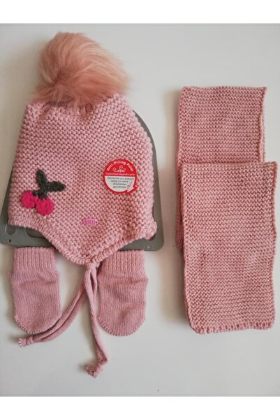 Kitti Kız Bebek Atkı Bere Eldiven Üçlü Takım K2150-02