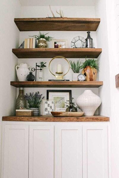 Karadeniz Dizayn 3'lü Ahşap Duvar Rafı Ceviz Rengi - Gizli Montaj 100x20 Cm