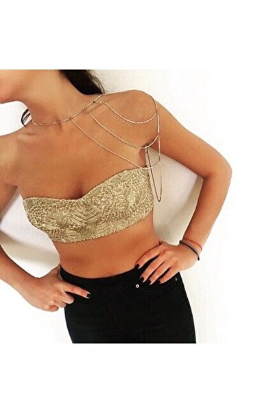 Qielle Kararmaz Rodyum Kapama Omuz Aksesuarı Gümüş Vücut Zinciri - Vücut Aksesuarı