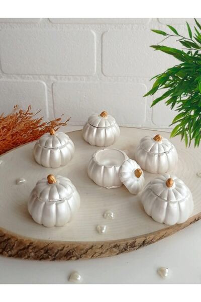 FLORADA 6'lı Inci Beyazı Mini Kabak Tasarımlı Kapaklı Lokumluk, Drajelik, Sun...