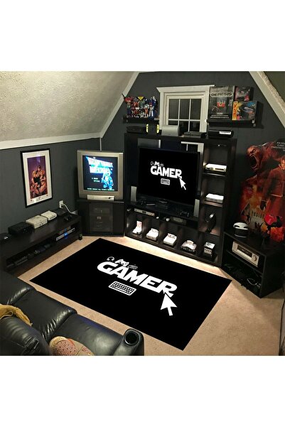 Genel Markalar Genç Odası Halısı Gamer Desen Siyah Dot Taban Halı