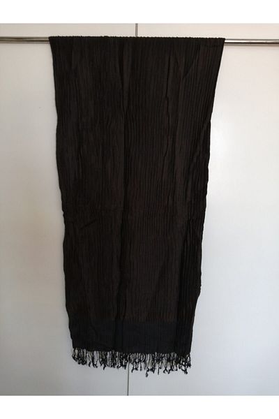 Butik Tülin Unisex Authentic Cotton Dark Brown Pleated Tassel Shawl