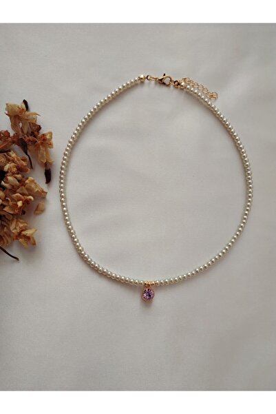 Nuvole Bianche Accessory Lila Pırıltılı Krem Inci Kolye
