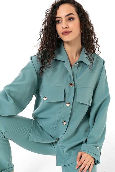 DISENTIS MODEST Women's Shirt Trousers Mint Green Double Set