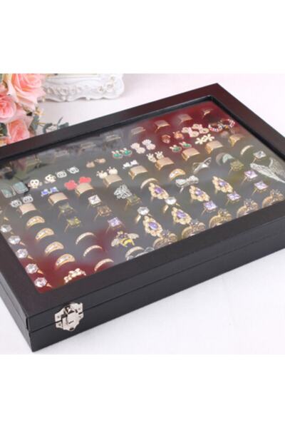 Aydın Decor Ithal Cam Kapaklı Süet Siyah Yuzuk Takı Standı (AYDINDECOR)