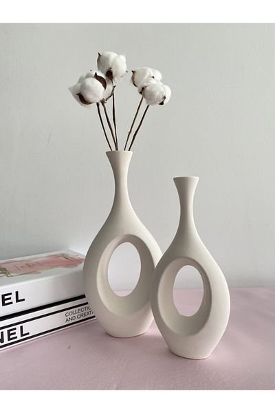 stilinbu Ceramic Bohemian Hitit Vase - Set of 2 H2530 (Off White)