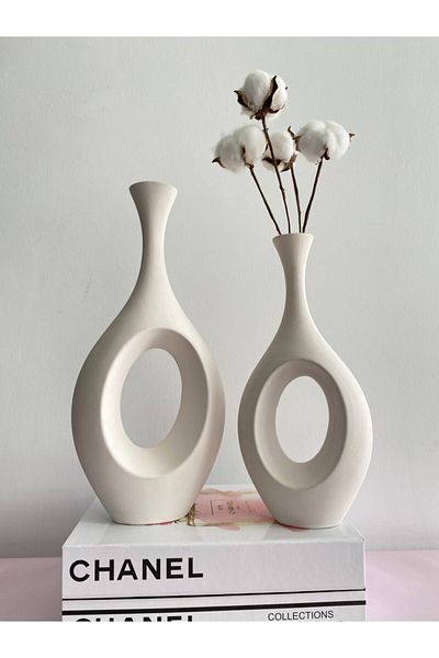 stilinbu Ceramic Bohemian Hitit Vase - Set of 2 H2530 (Off White)